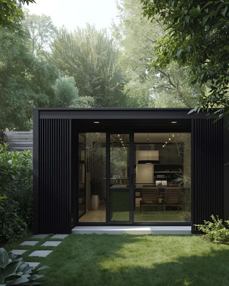 Modern black garden room in Gloucester home